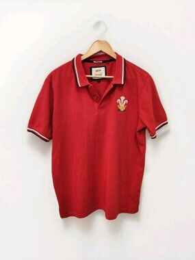 VTG Rugby Heritage Polo Shirt Men's Large Red Vintage Heavyweight Cotton Wales